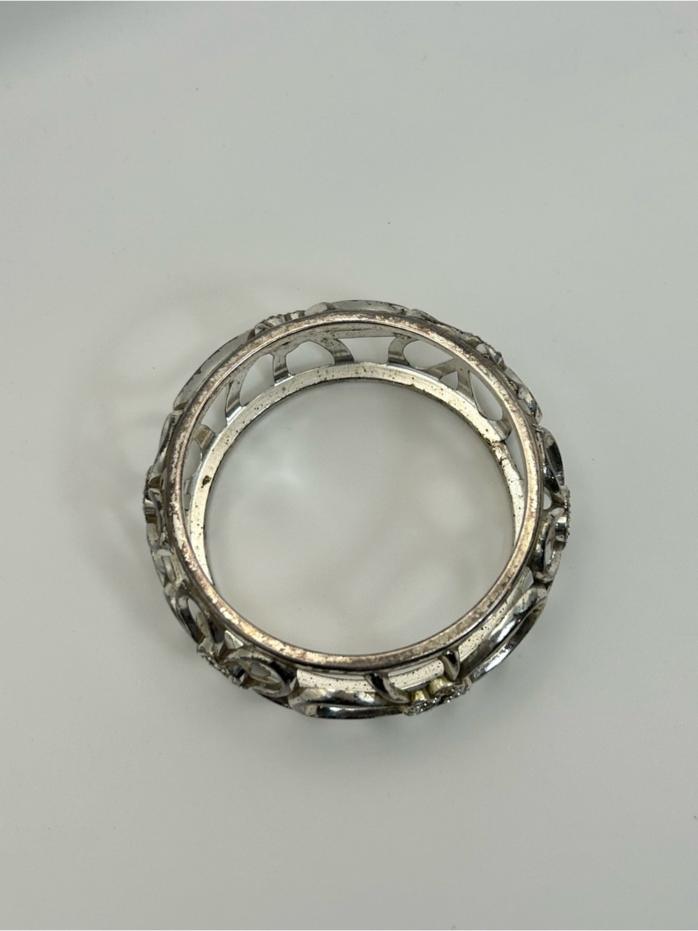 Brighton Infinity Flower Bangle Bracelet Silver Plated Clear Crystals Chunky - Picture 10 of 11